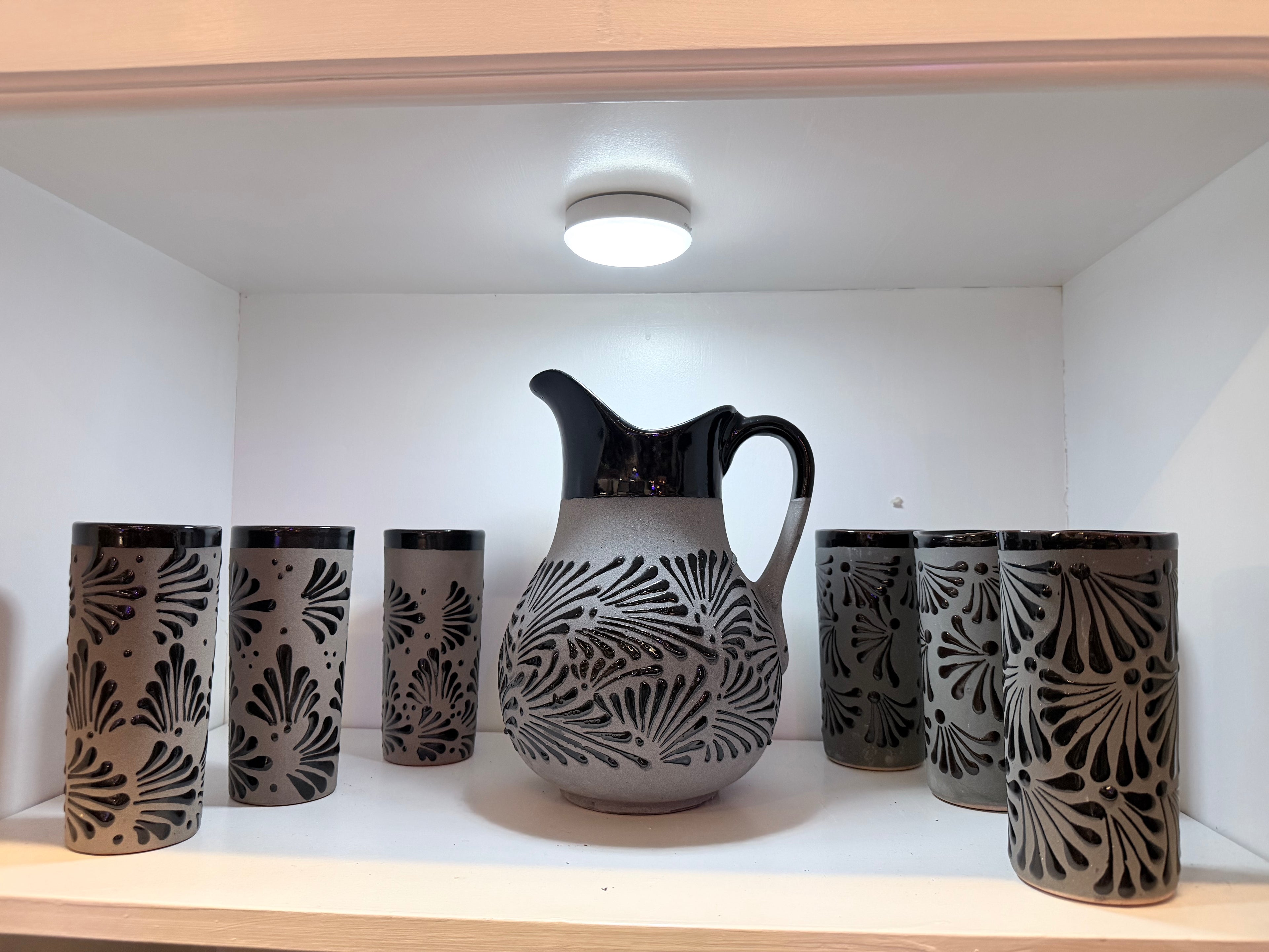 Juego de Jarra con Vasos Floral Negro