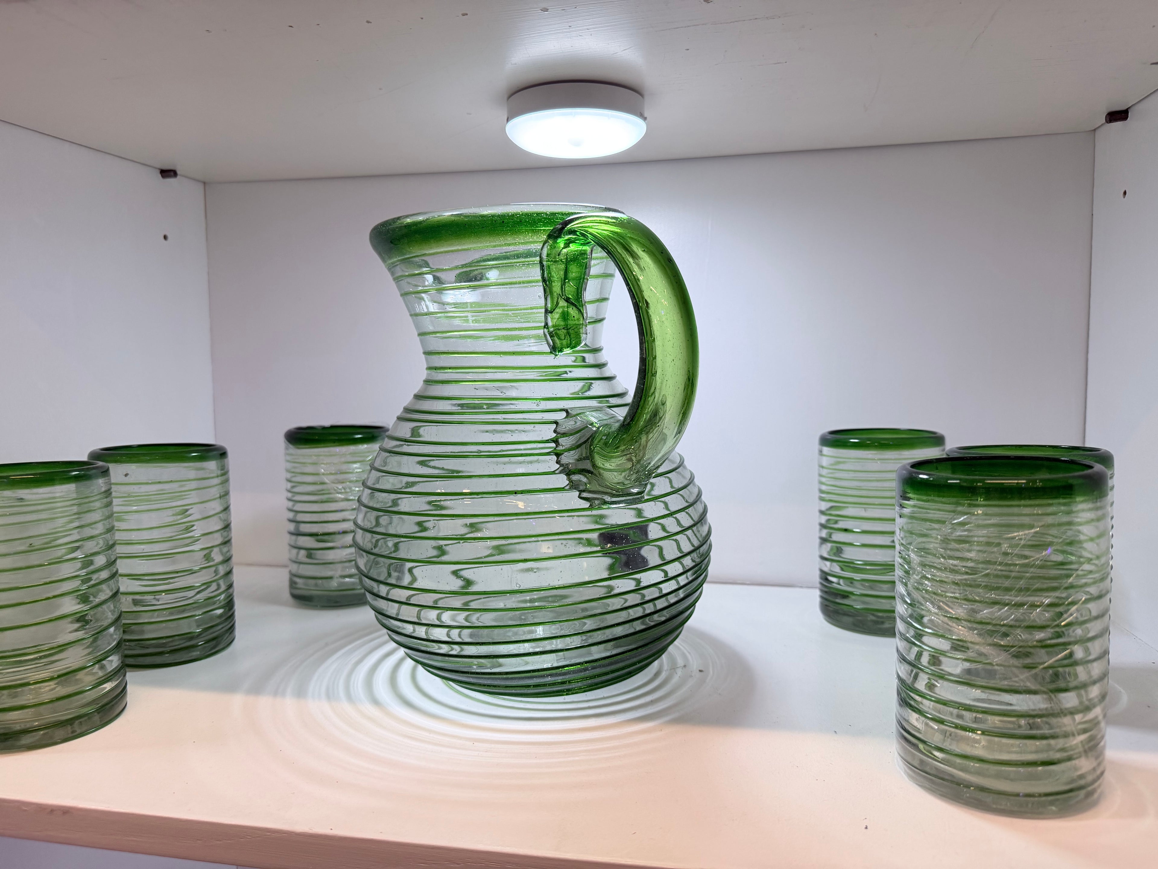 Juego de Jarra con 6 Vasos de Vidrio Verde