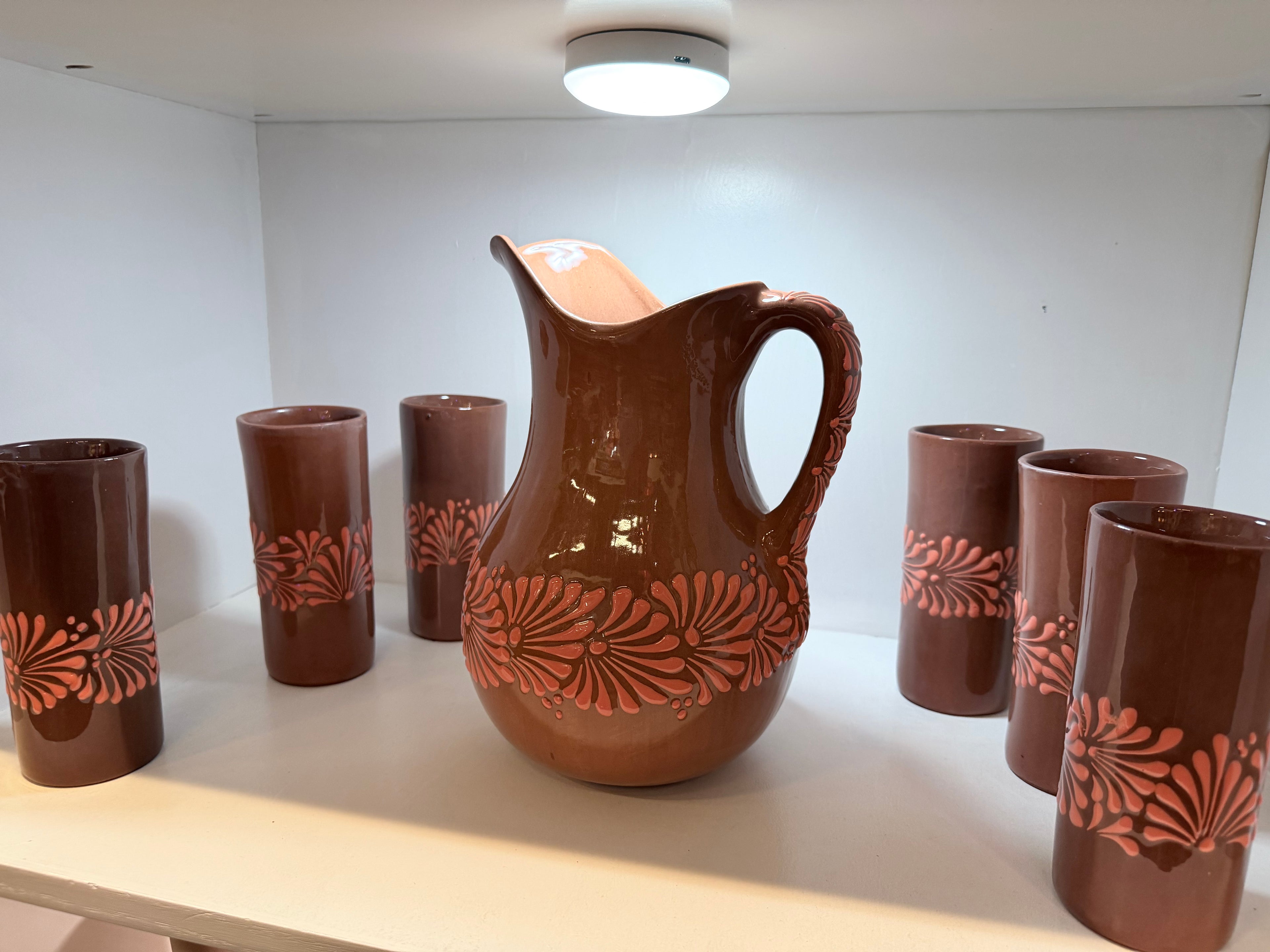 Juego de Jarra con 6 Vasos Café Floral